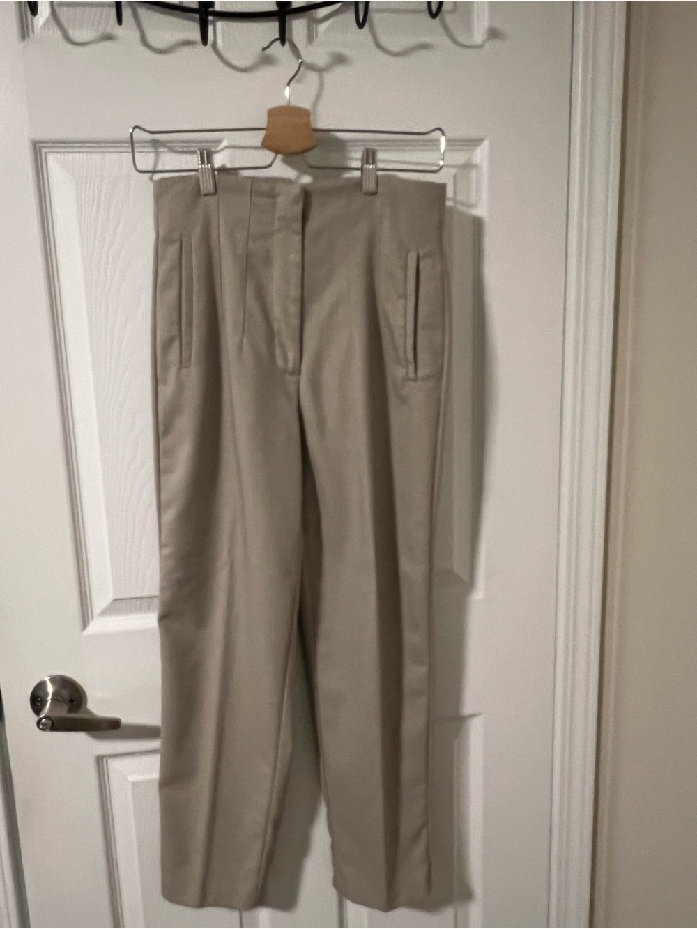 Zara Beige High-Waist Straight Leg Trousers